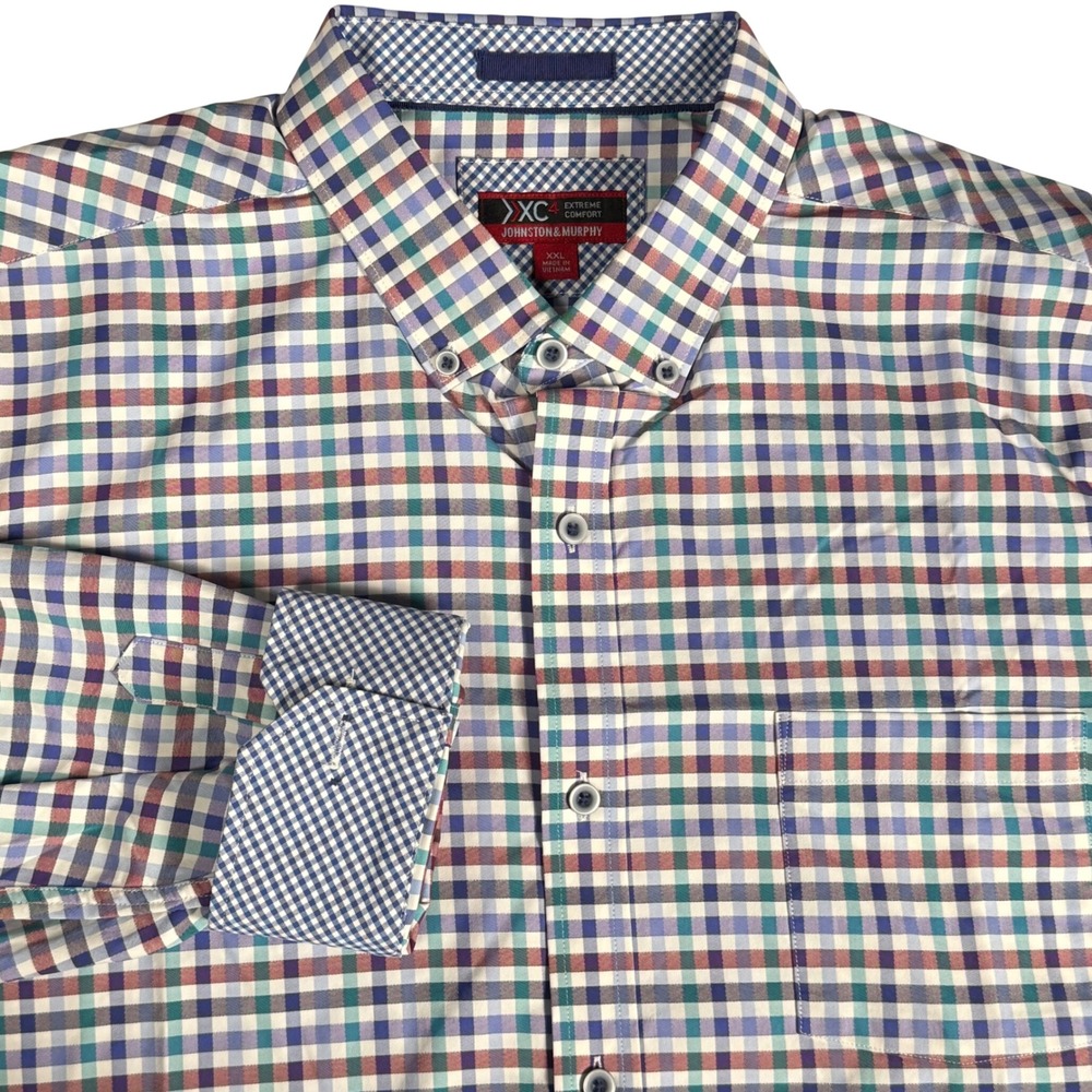 Johnston & Murphy XC4 Extreme Comfort Plaid Performance Flip Cuff Shirt Mens XXL